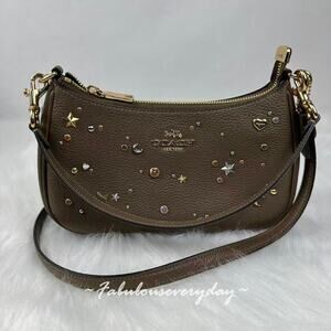 Coach Teri Shoulder Bag With Rivets Crossbody CCZ99 Leather/Gold/Dark Stone NWT